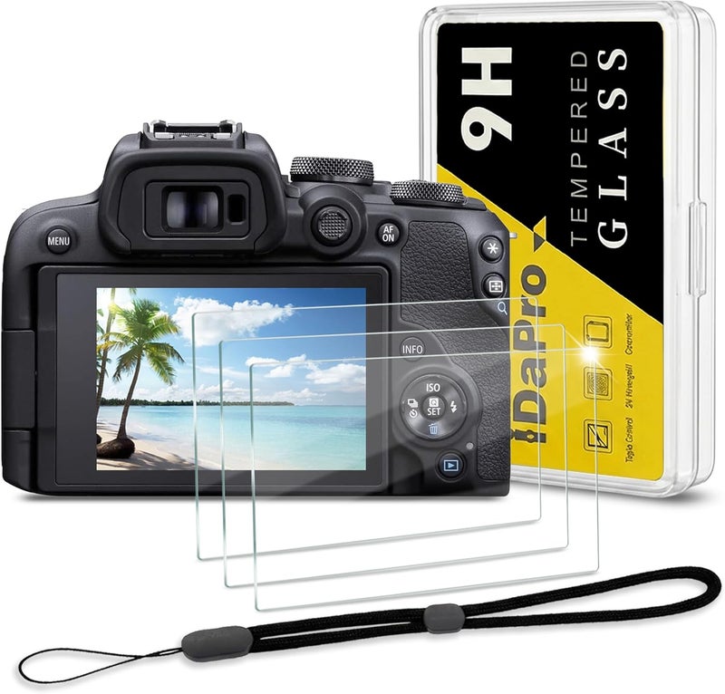 iDaPro Screen Protector for Canon EOS R50 V R50V/EOS R100 /EOS R10 + Hand Lanyard [3+1 Pack] Tempered Glass,9H Hardness,Anti-Scratch,Anti-Bubble,Easy Installation - Image 1